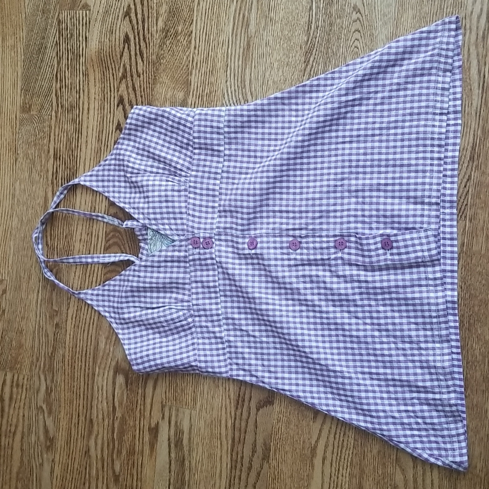 (M) Split Plaid Print 100% Cotton Cross Strap Boho Cottagecore Country 90s Club